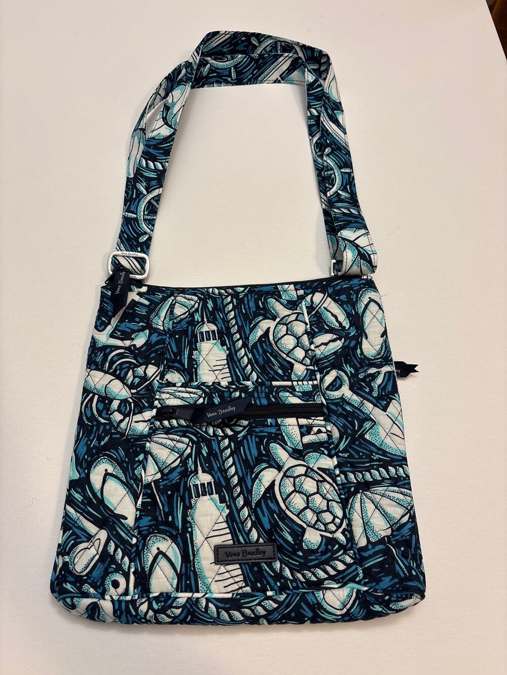 Vera Bradley Saddle Cross Body Purse Bag Blue Shore Enough Nautical